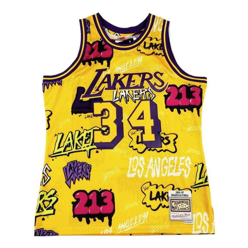 Джерсі Mitchell & Ness Los Angeles Lakers Graffiti Print Basketball Jersey Жовтий | TFSM4768-LAL96SONYELL