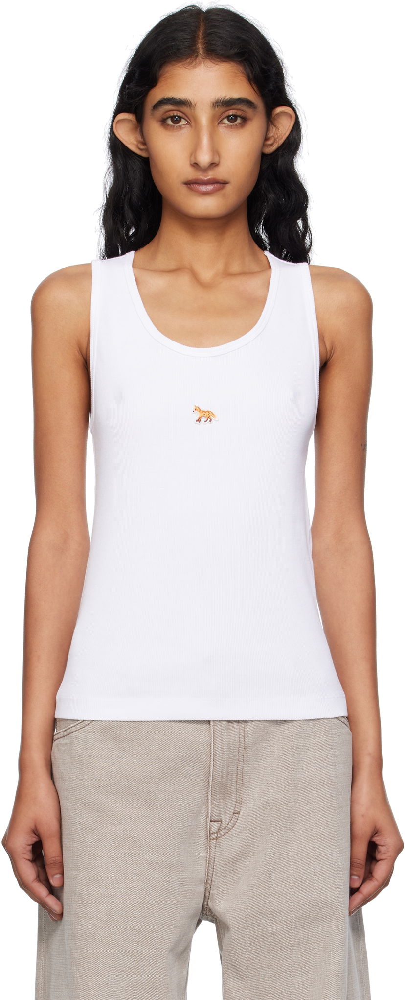 Безрукавка MAISON KITSUNÉ Maison Kitsuné 'Baby Fox' Ribbed Tank Top білий | PW00623KA0033