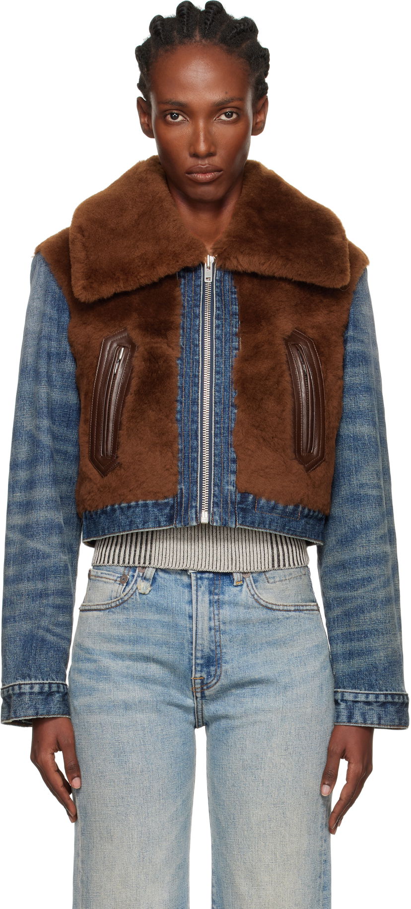 Куртка R13 R13 Cropped Denim & Faux Fur Jacket Синій | R13WD178-D246A