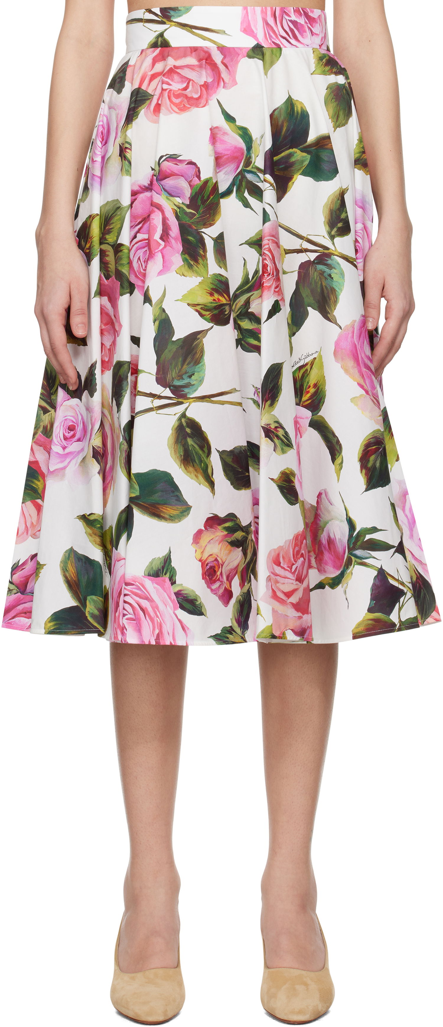 Спідниця Dolce & Gabbana Dolce&Gabbana Rose-Print Cotton Circle Midi Skirt білий | F4C1XT HS5S4, 0