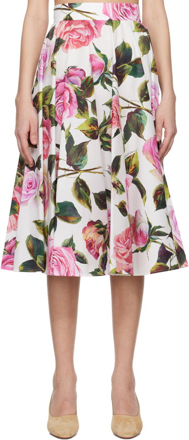 Спідниця Dolce & Gabbana Dolce&Gabbana Rose-Print Cotton Circle Midi Skirt білий | F4C1XT HS5S4, 0