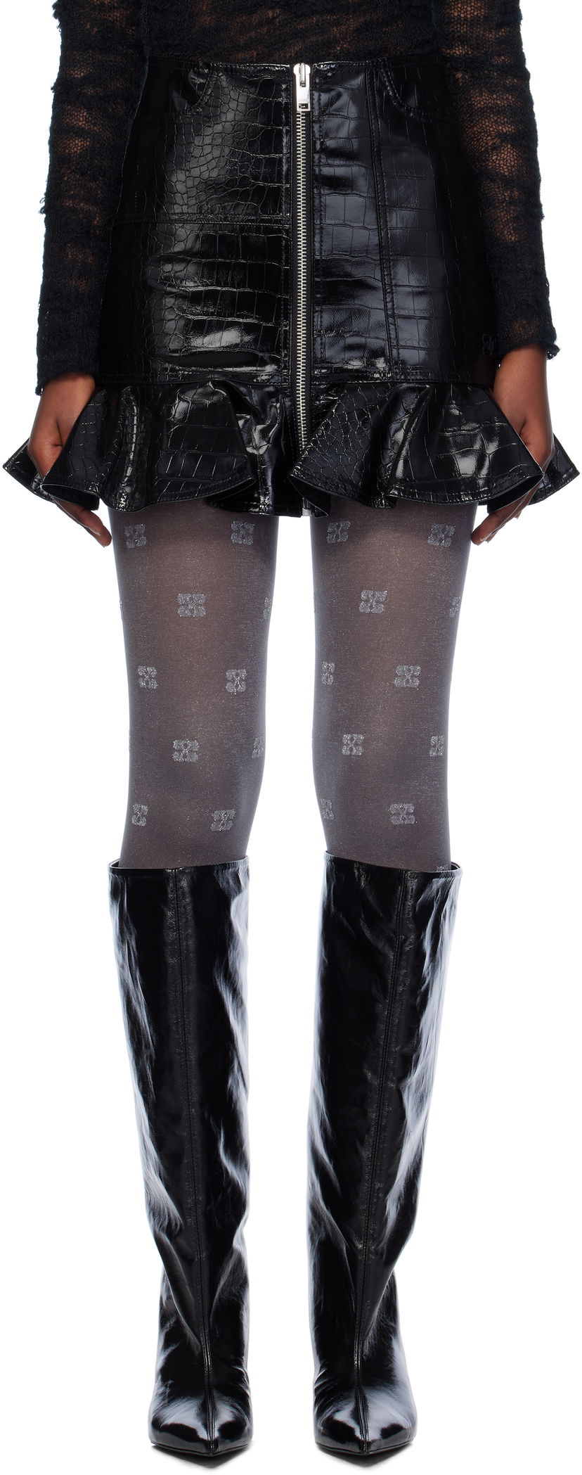 Спідниця GANNI Coated Faux-Leather Miniskirt чорний | F9466