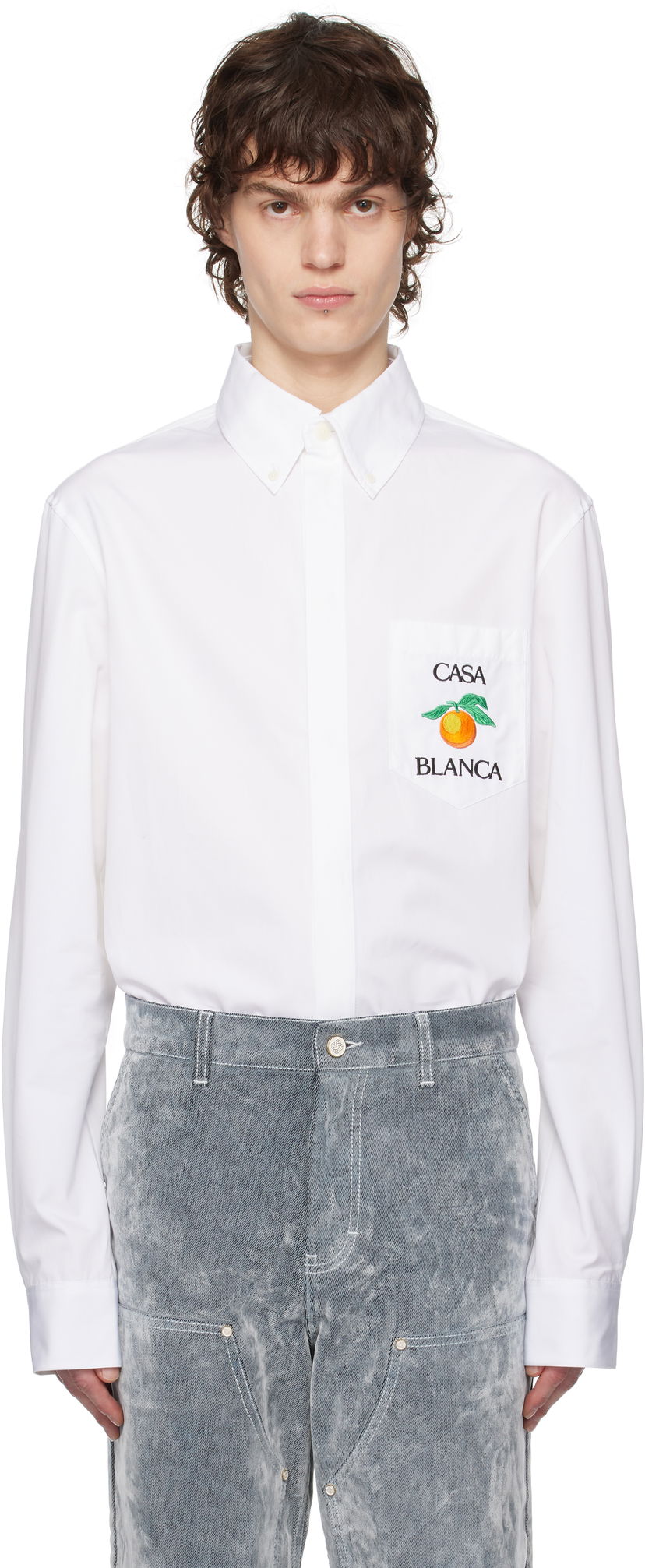 Сорочка Casablanca Casablanca Embroidered Orange Oxford Shirt білий | MPS25-SH-150-01
