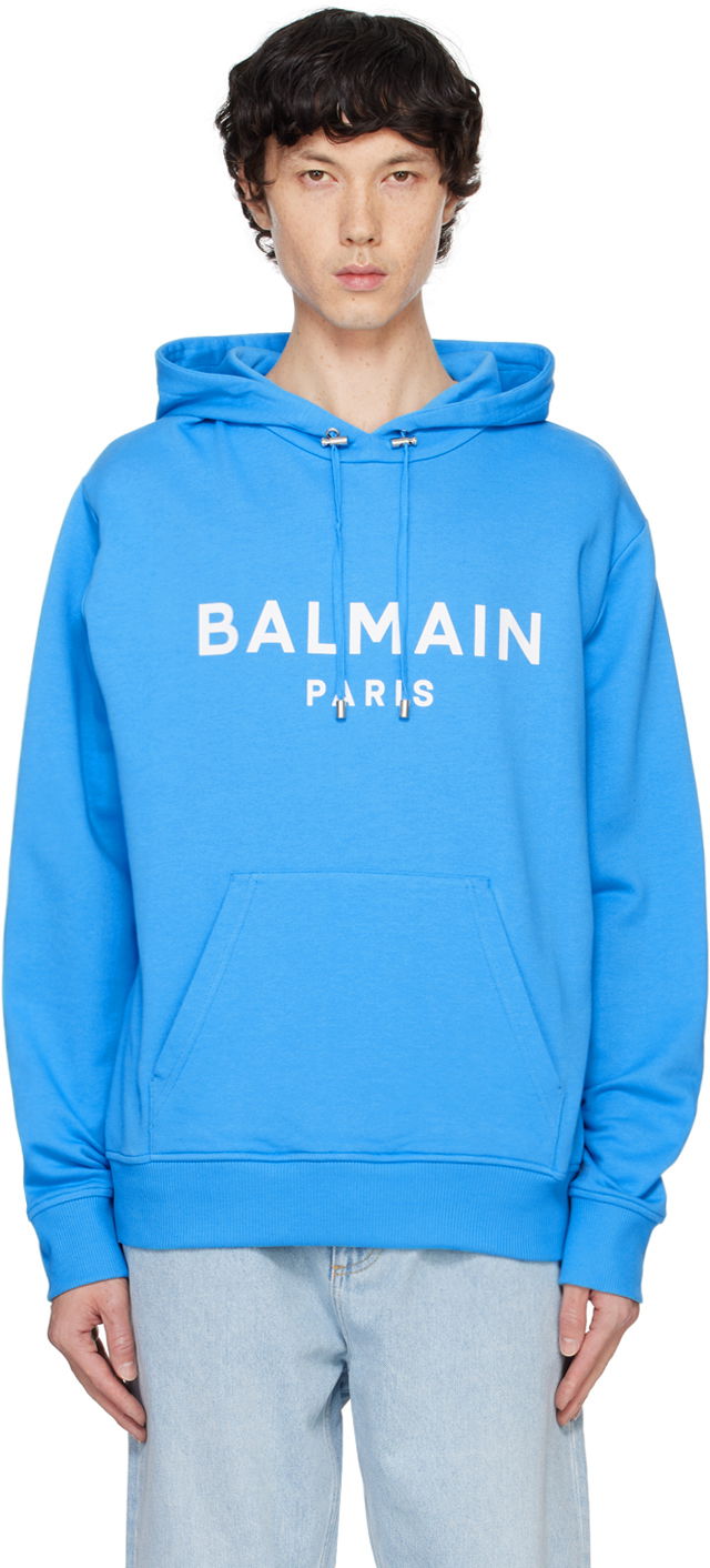 Світшоти Balmain Hoodie With Print Синій | DH0JR002BB65