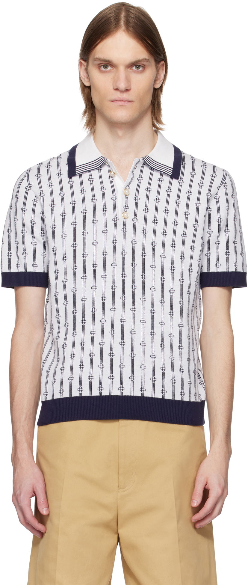 Сорочка поло Casablanca Casablanca Monogram Knit Polo білий | MS25-KW-895-01