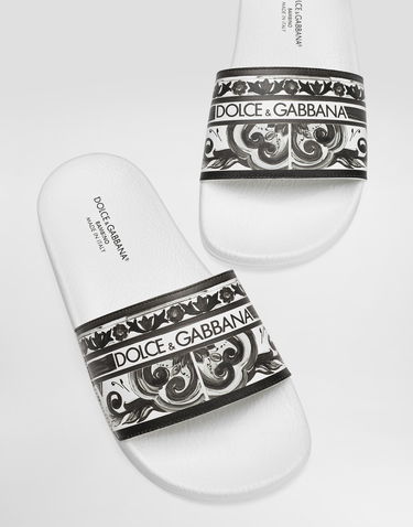 Аксесуари Dolce & Gabbana Dolce & Gabbana Majolica-Print Calfskin Slides білий | DD0318A1838IU3TN, 3