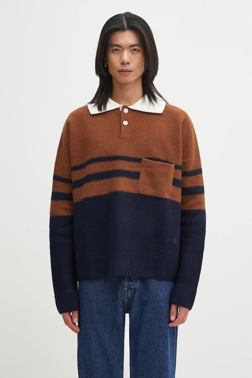 Cветр Wales Bonner Wales Bonner Calm Striped Knitted Polo Sweater with Pocket Різнокольоровий | UA25KN15.WO15.850