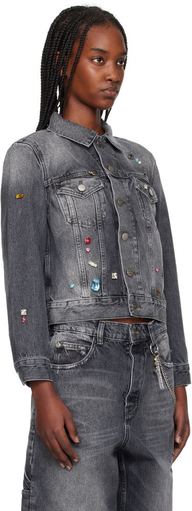 Куртка Marc Jacobs Marc Jacobs Fray Charm Shrunken Trucker Denim Jacket with Rhinestones Сірий | 2S5RJC015D02, 1
