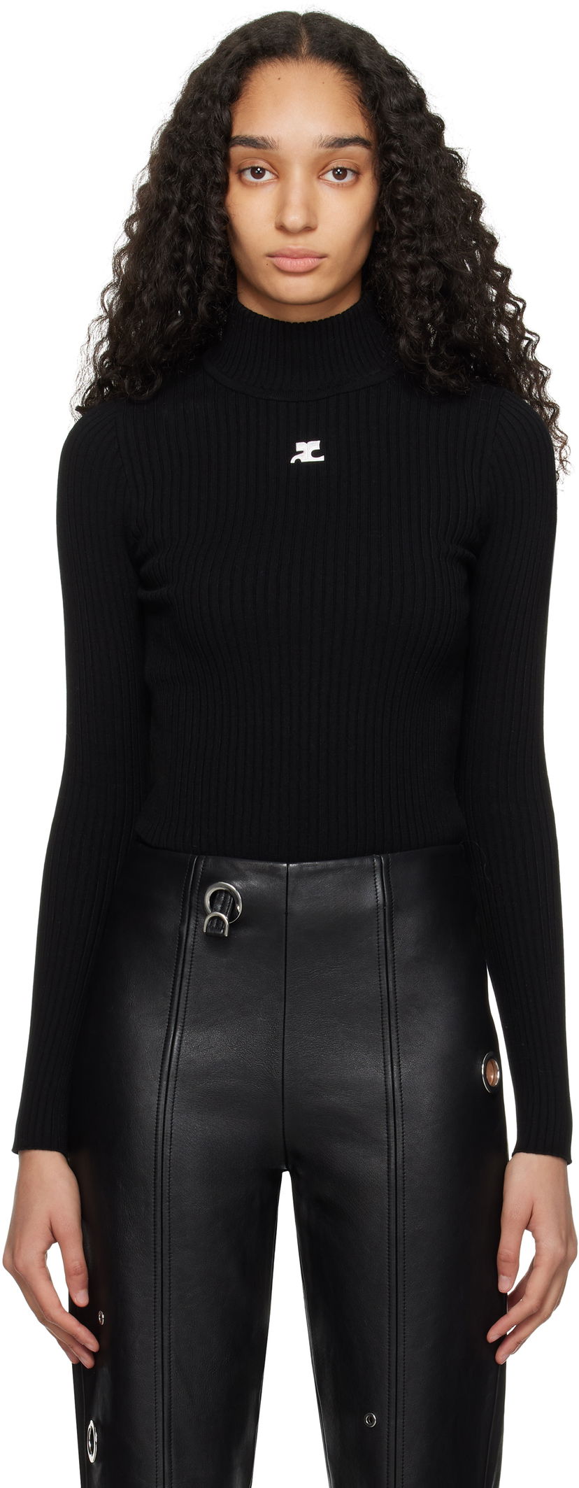Cветр Courrèges Courrèges Reedition Rib Knit Mock Neck Sweater чорний | PERMPU022FI0001