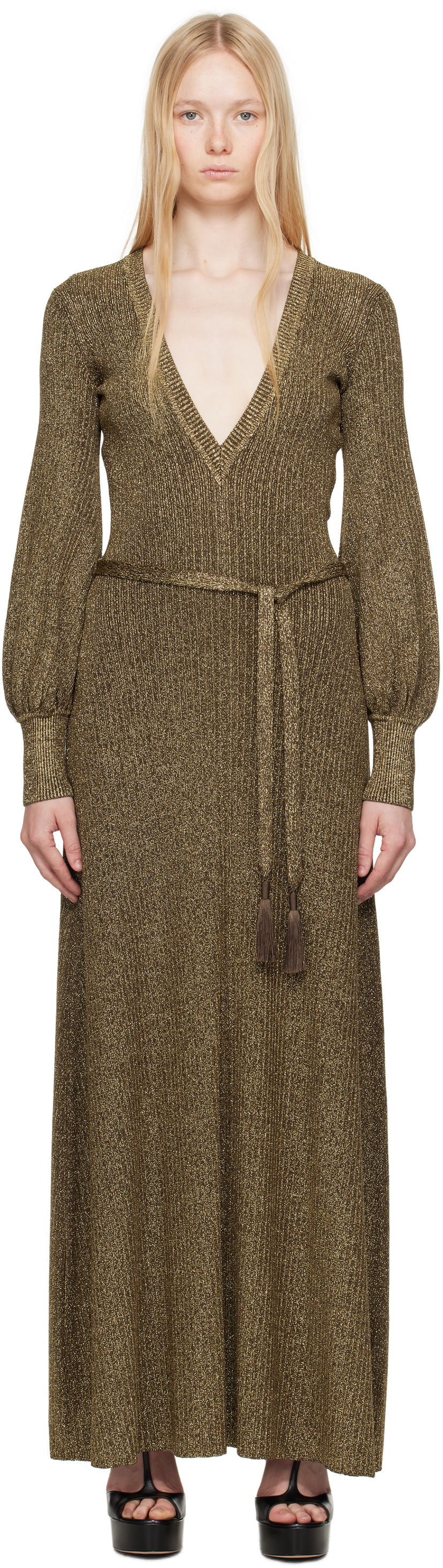 плаття Tom Ford TOM FORD V-Neck Open Back Maxi Dress Металік | ACK642-YAX876