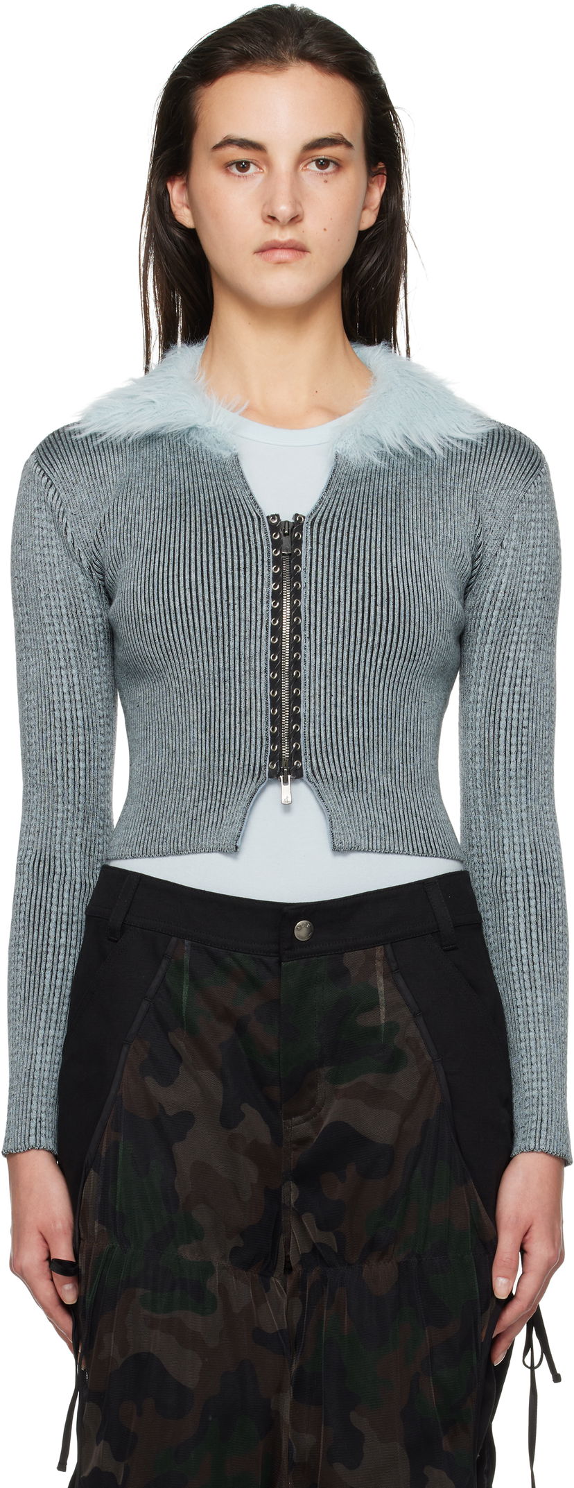 Cветр Andersson Bell Lace-Up Knit Crop Cardigan Синій | atb1184w