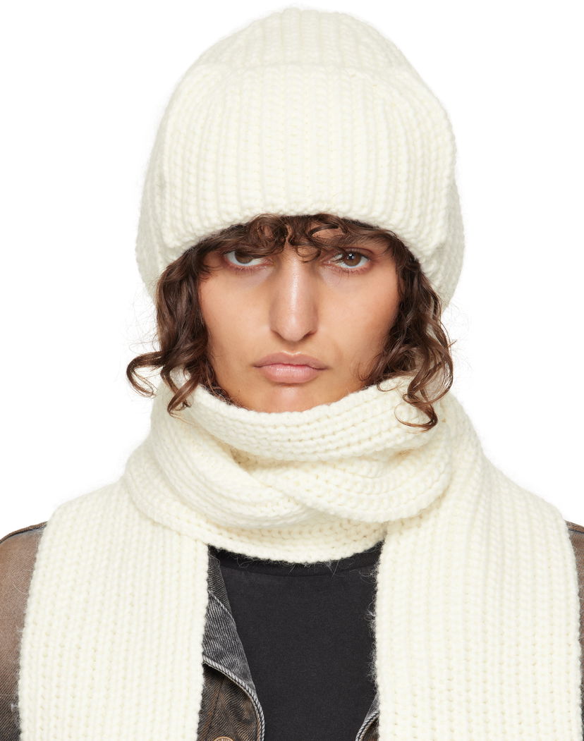 Шарф We11done We11done Chunky Knit Beanie and Scarf Set білий | WD-KH3-24-642-U-IV