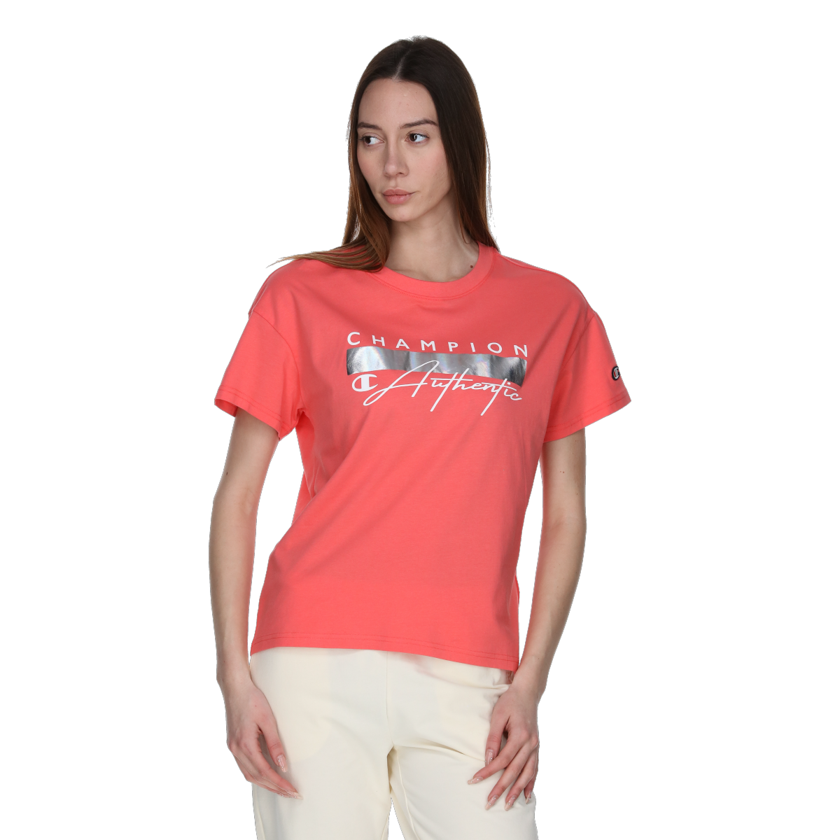 Футболка Champion Crewneck T-Shirt with Metallic Bar and Authentic Script Graphic Рожевий | 118184-RS036, 0