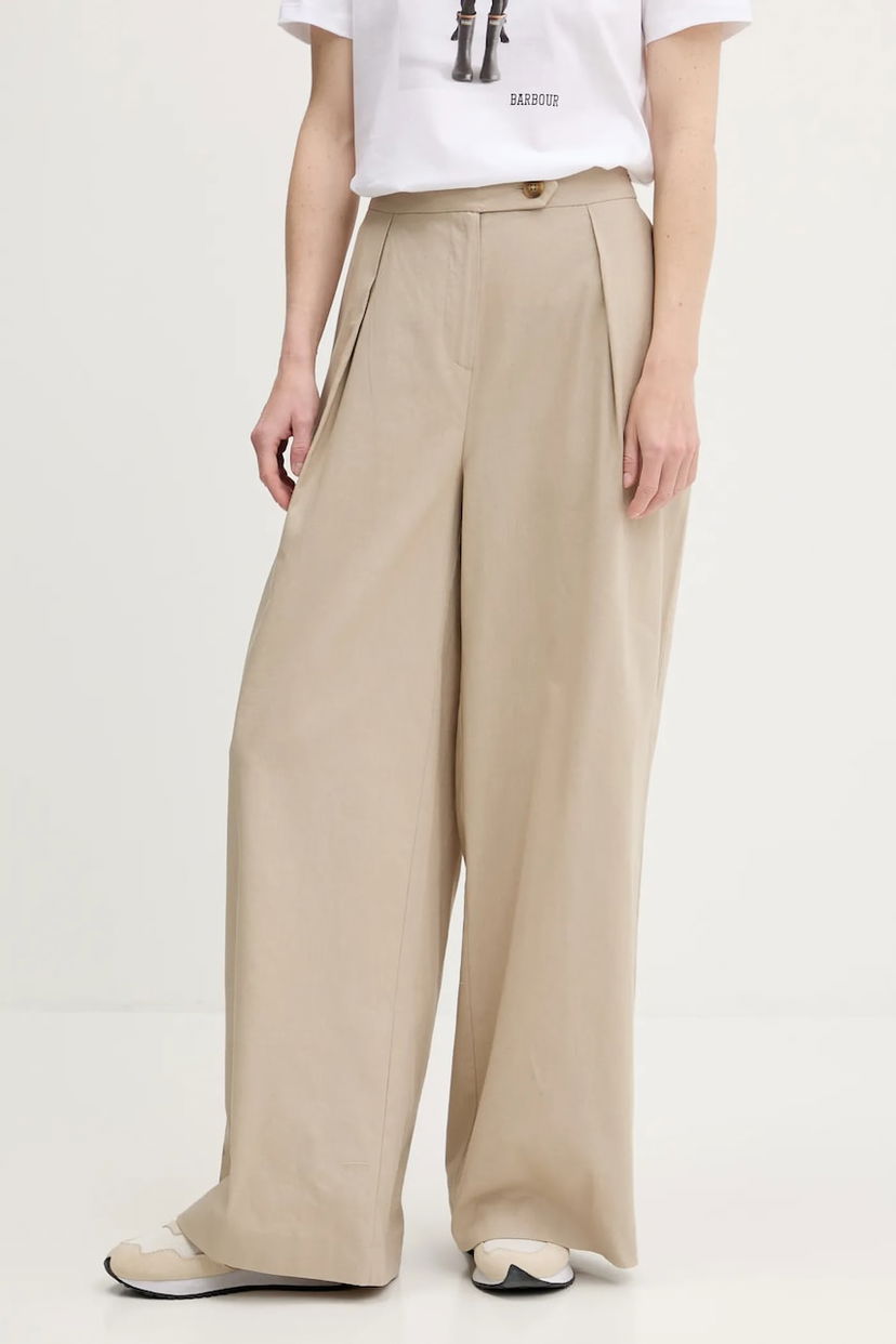 Штани Barbour Barbour Lucy High-Waisted Wide-Leg Linen-Blend Trousers бежевий | LTR0384
