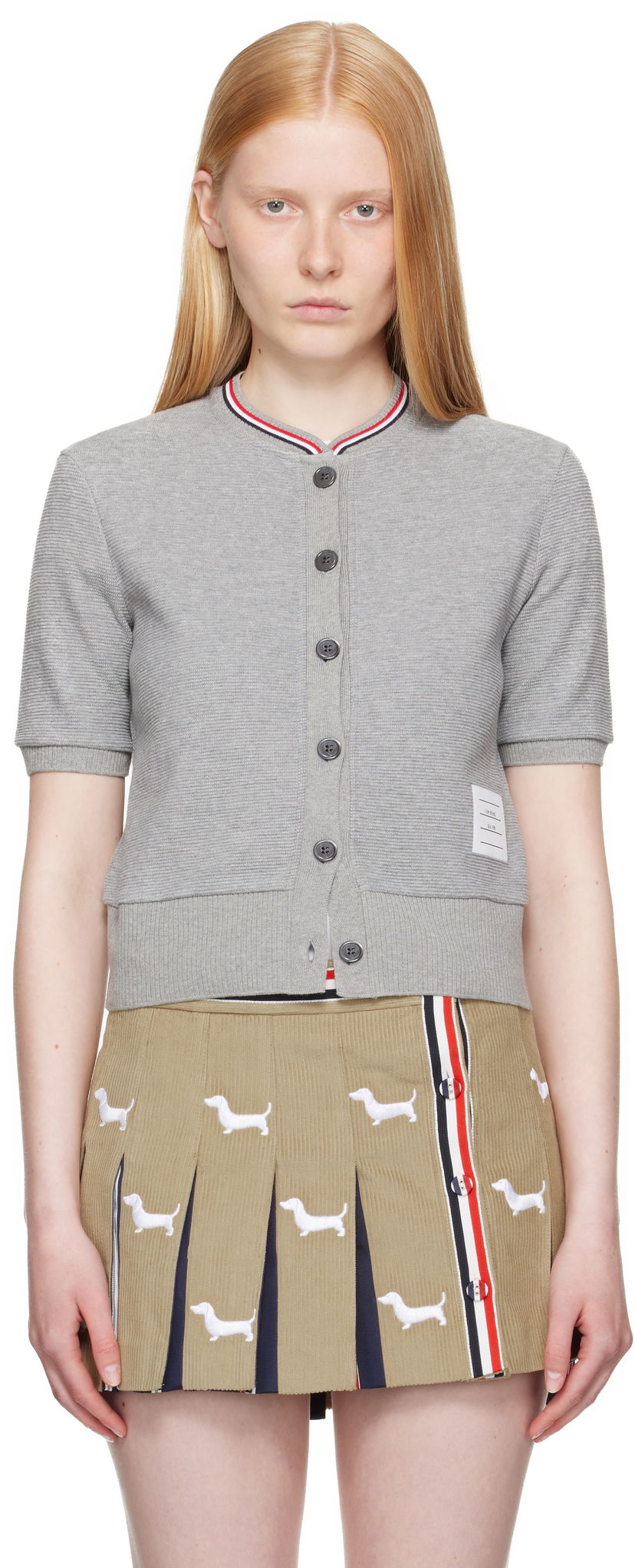Cветр Thom Browne Thom Browne Cotton Waffle Short Sleeve Cardigan Сірий | FJT390A-J0216