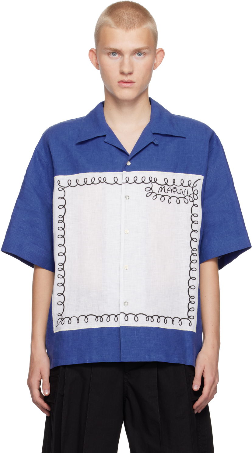 Сорочка Marni Embroidered Bowling Shirt Синій | CUMU0320SQ USR005