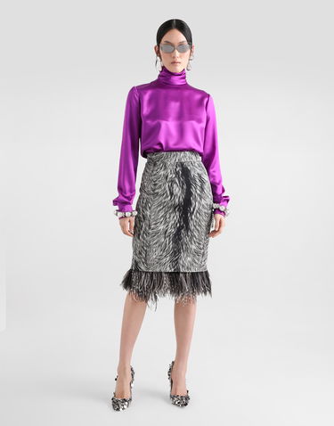 Спідниця Dolce & Gabbana Calf-length Pencil Skirt With Fur Print And Feathered Detailing Grey Сірий | F4C1ITFSA71HI3VQ, 1