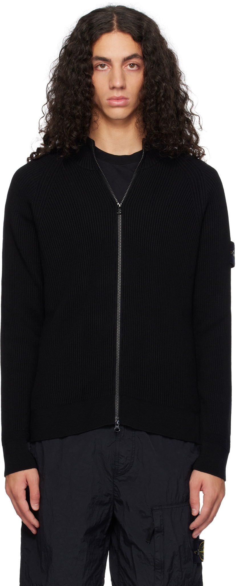 Cветр Stone Island Full Rib RWS Wool Zip-Up Jacket чорний | 8115519C2