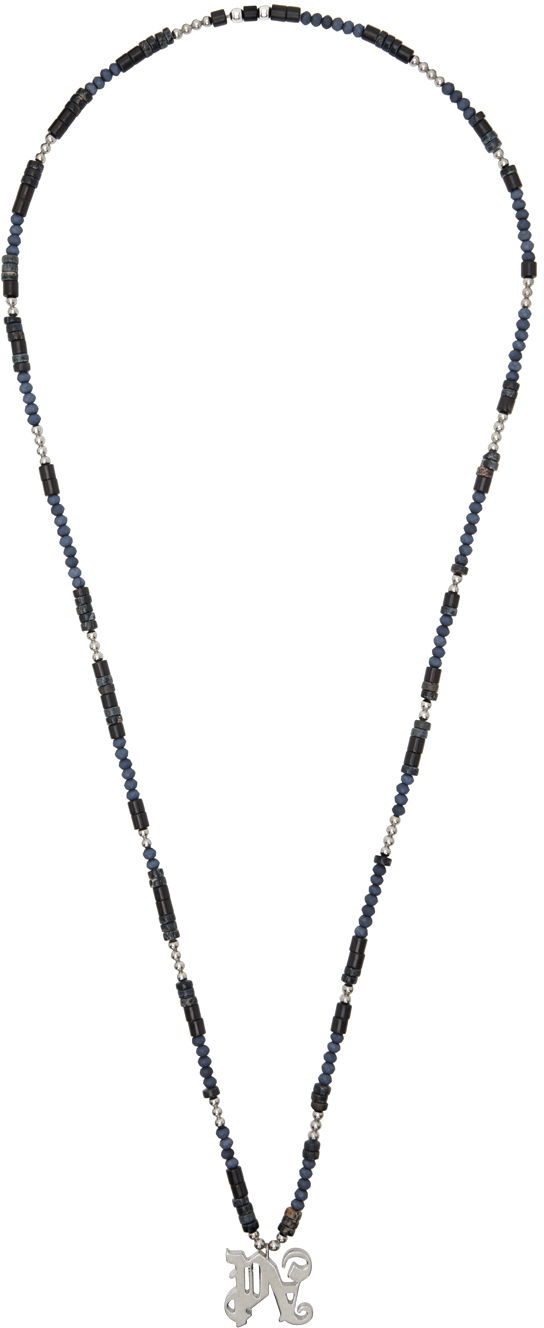 Кольє Palm Angels Navy 'PA' Monogram Necklace темно-синій | PMOB122F24MAT0011072