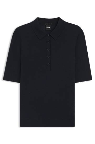 Cветр BOSS Virgin-Wool Polo Sweater with Moisture Management темно-синій | 50545015