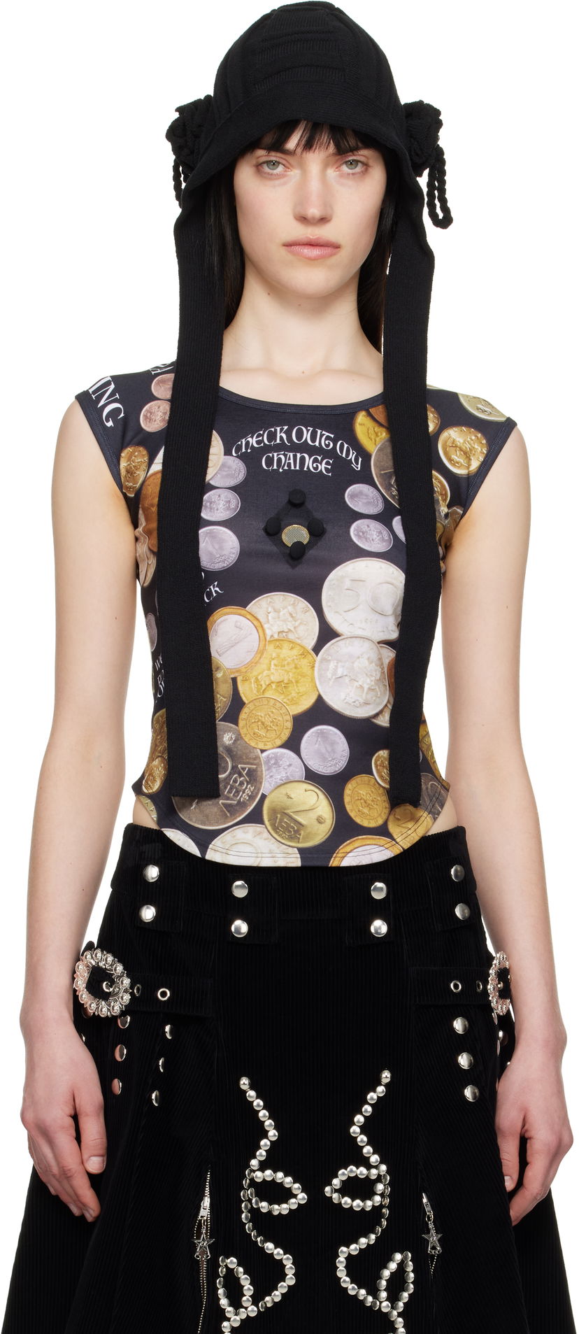 Спідниця Chopova Lowena Chopova Lowena Angelica Coin Print Short Sleeve Top чорний | 2302