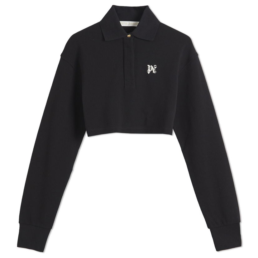 Сорочка поло Palm Angels PA Monogram Cropped Long Sleeve Polo чорний | PWGC010F24FAB0011003