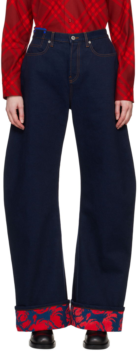 Джинси Burberry Floral Print Wide-Leg Jeans Синій | 8080780