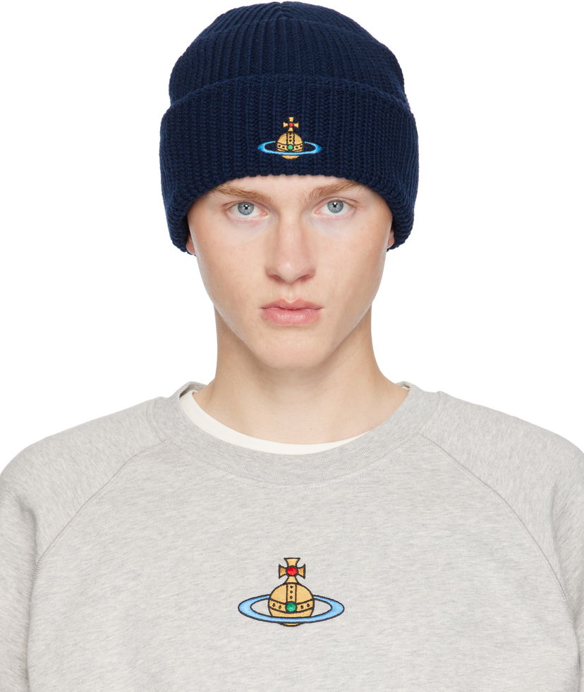 Шапка Vivienne Westwood Beanie With Logo темно-синій | 8102000A-K004B-