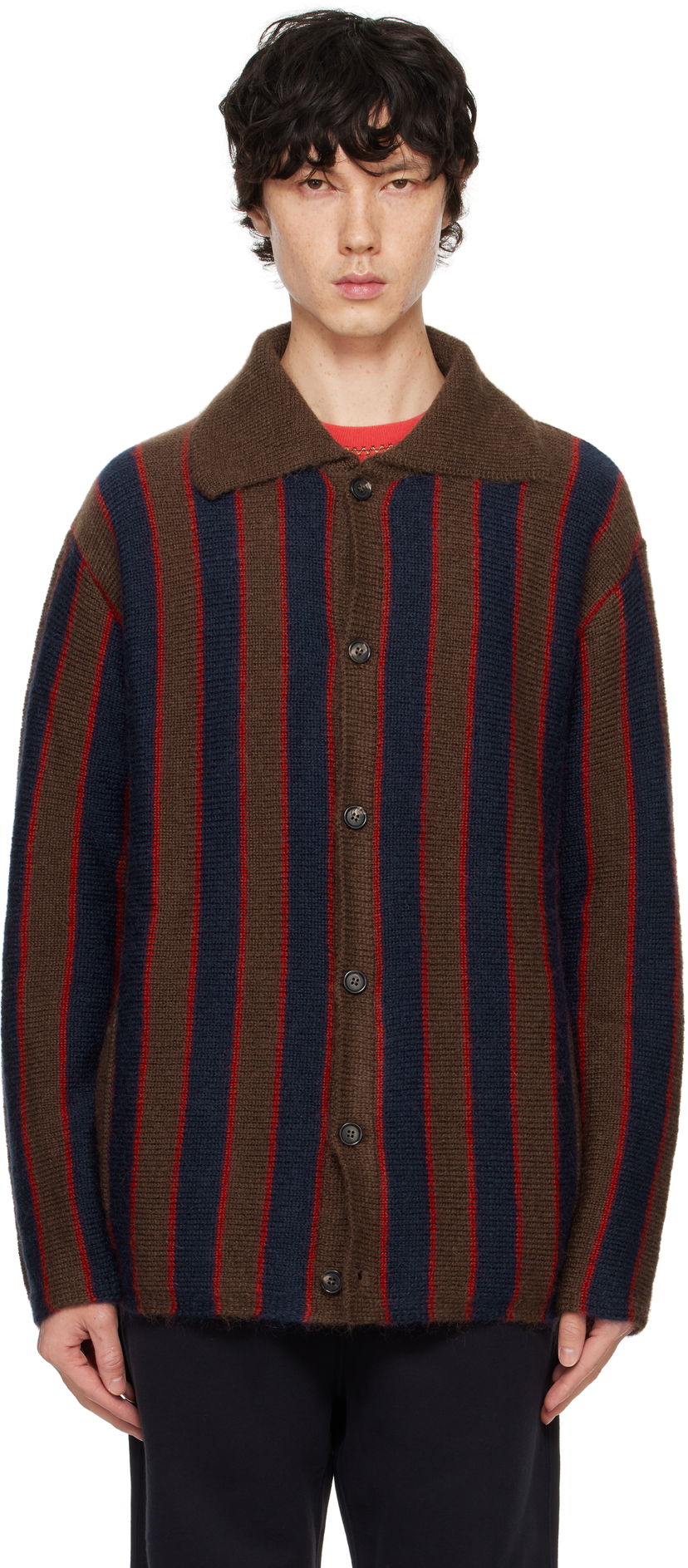 Cветр Bode Mohair Stripe Cardigan Коричневий | MRF24KT027