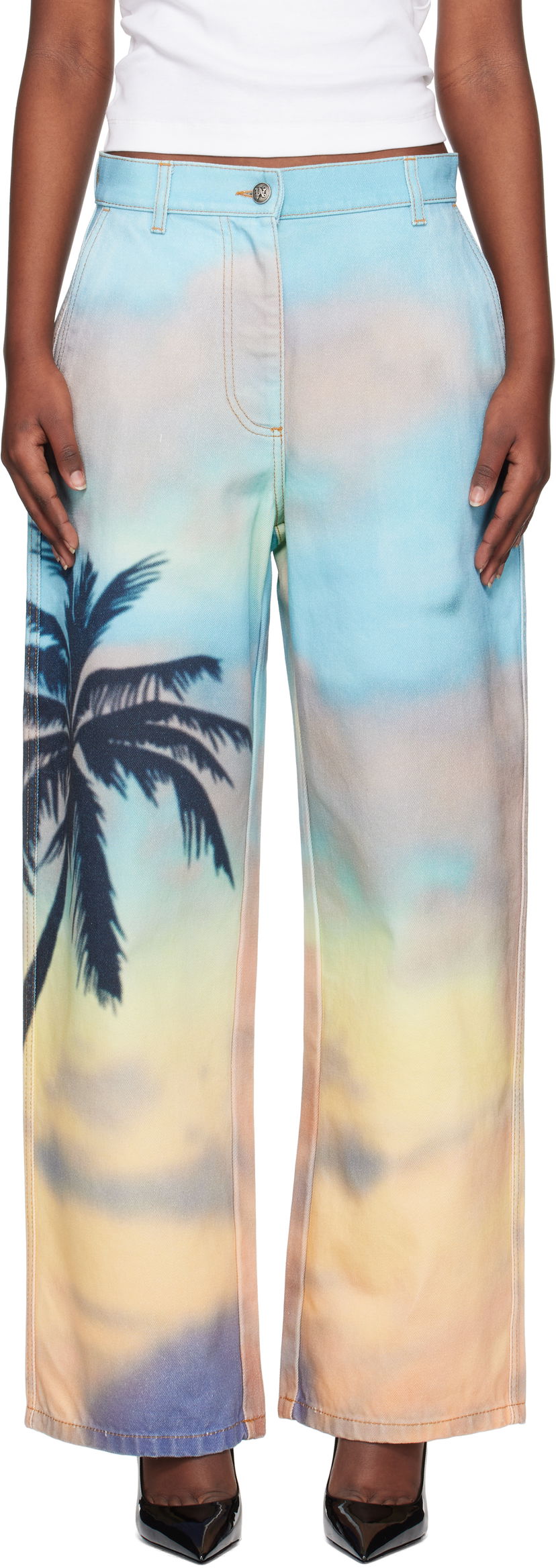 Джинси Palm Angels Palm Angels Sunrise Palm Baggy Jeans Різнокольоровий | PWYB040S25DEN0018410