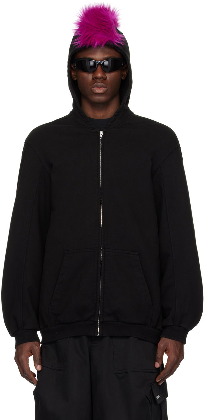 Світшоти We11done We11done Zip-Up Faux-Fur Hoodie чорний | WD-TJ1-24-884-U-BK