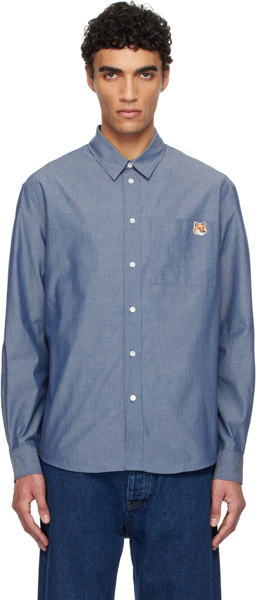 Сорочка MAISON KITSUNÉ Maison Kitsuné Fox Head Casual Shirt Синій | OM00432WC5043