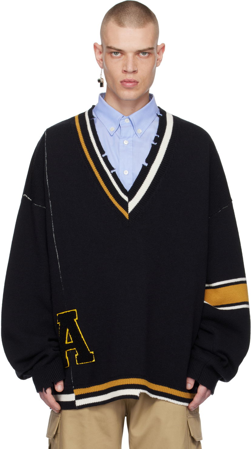 Cветр Ambush Destroyed Rib Knit V-Neck Sweater чорний | BMHD003F24KNI0011010