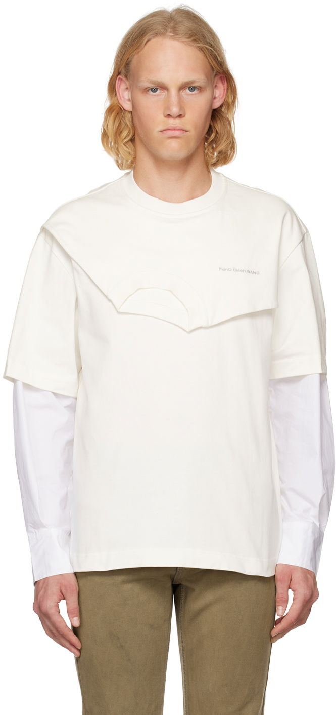 Футболка Feng Chen Wang Feng Chen Wang Double Collar Long Sleeve T-Shirt білий | FMF14SS04