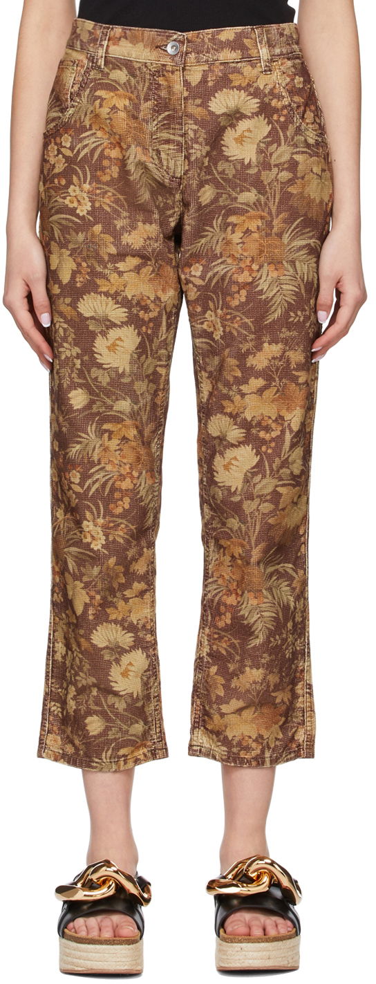 Штани YMC YMC Floral Print Straight-Leg Jeans Коричневий | Q4SAQ