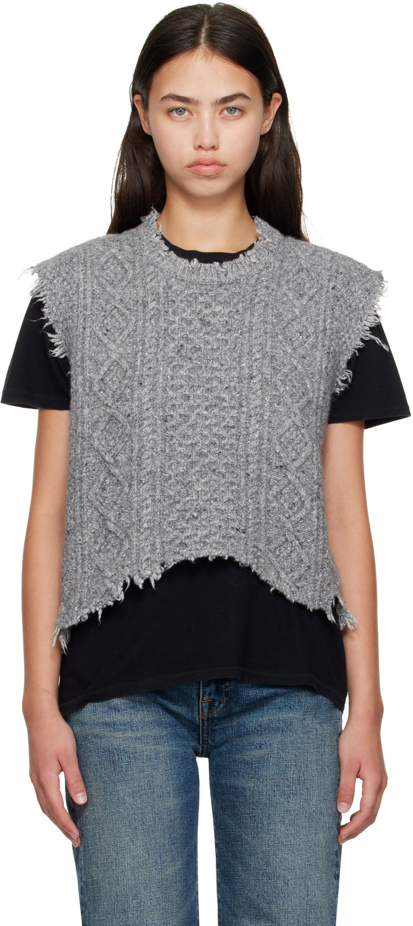 Cветр R13 R13 Boyfriend Cable Knit Vest Сірий | R13WY228-Y208A