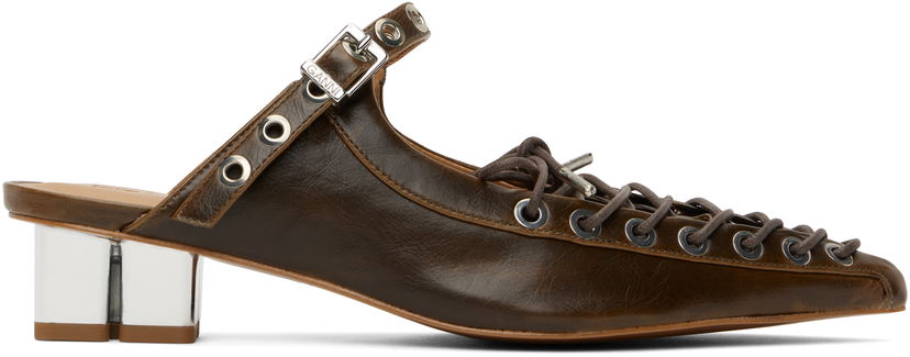 Кросівки та взуття GANNI GANNI Oleatex Lace-Up Mules Коричневий | S3092