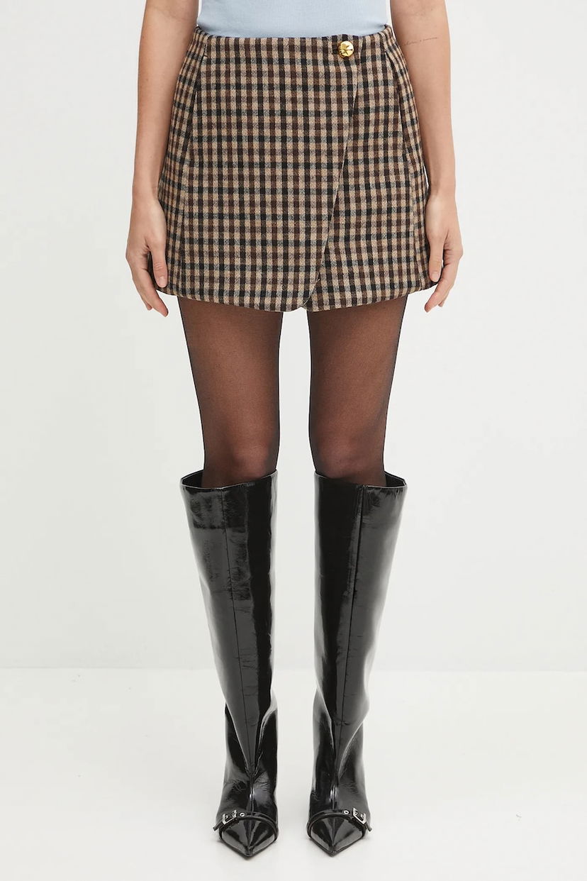 Спідниця GANNI GANNI Check Wool Mix Mini Skirt Коричневий | W0655