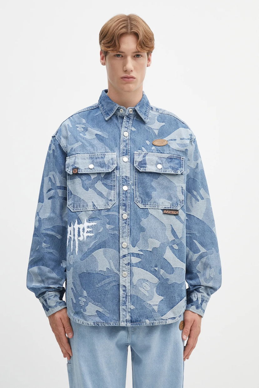 Сорочка AAPE by A Bathing Ape AAPE Main Long Sleeve Relaxed Fit Denim Shirt Синій | AAPSTM8500XXN