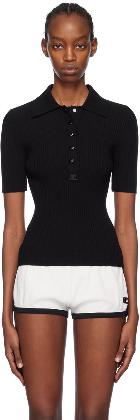 Сорочка поло Courrèges Fitted Knit Polo Shirt чорний | 124MPO017FI0001