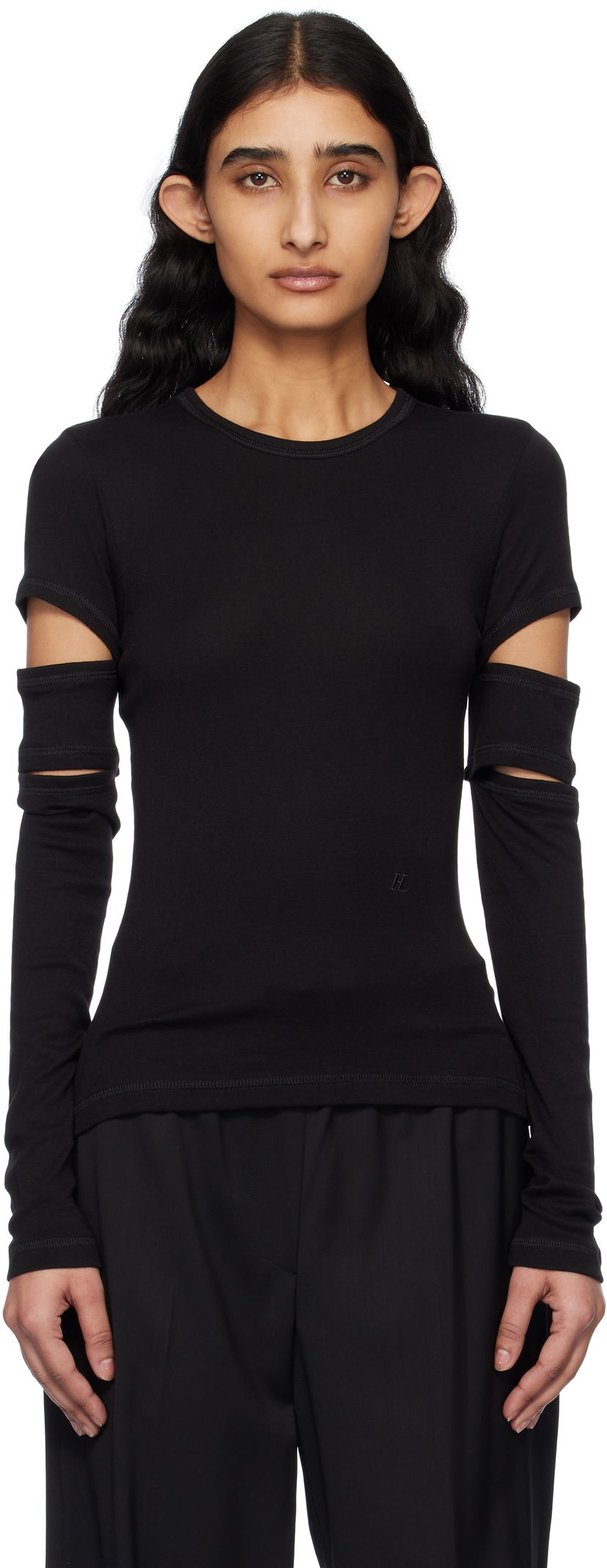 Футболка Helmut Lang Helmut Lang Slashed Long Sleeve T-Shirt чорний | O09HW509