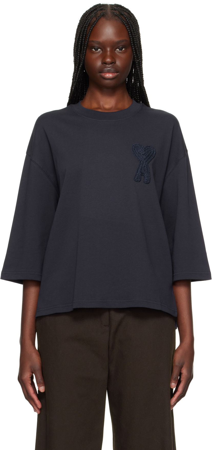 Футболка AMI AMI Paris Ami de Coeur Patch T-Shirt темно-синій | FTS055.726