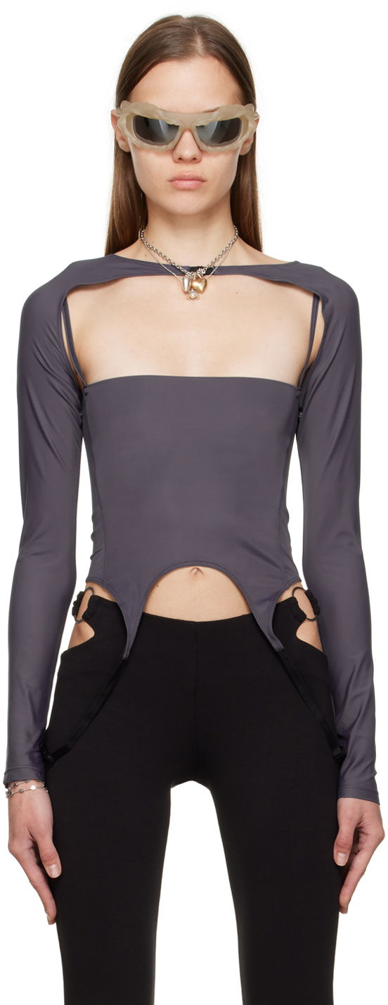 Кроп-топи Miaou Miaou Phoenix Cutout Long Sleeve T-Shirt Сірий | 7043TKCHL