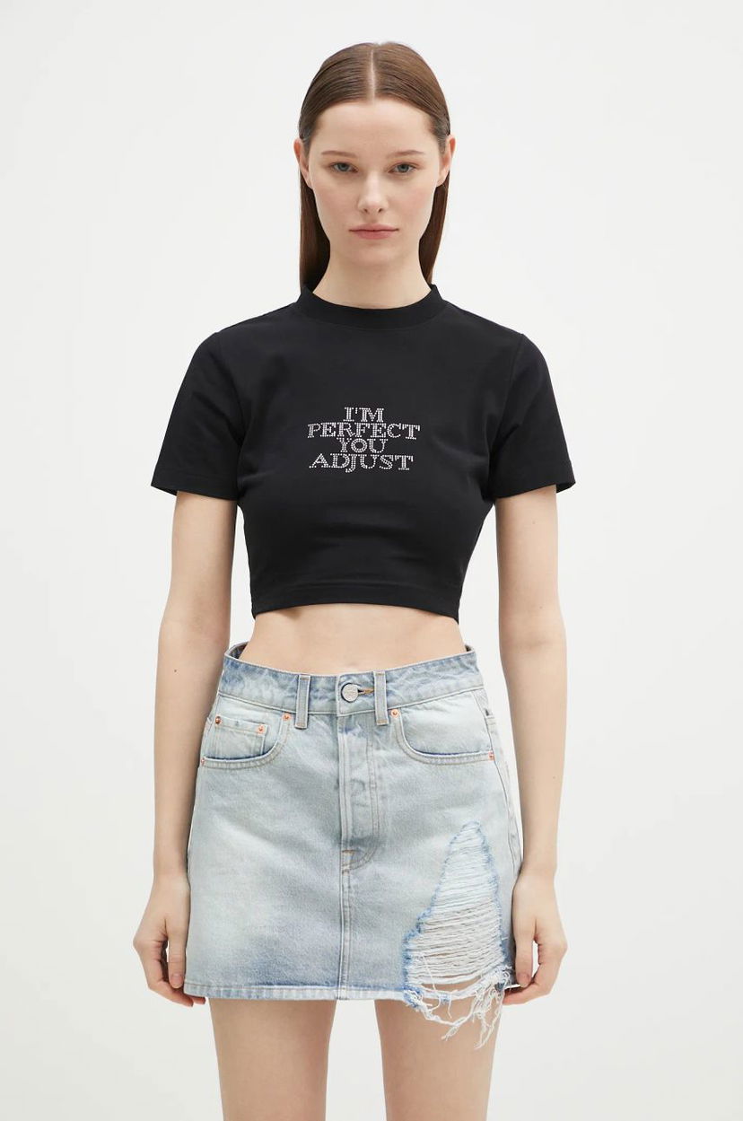 Кроп-топи VETEMENTS VETEMENTS I'M Perfect You Adjust Cropped Fitted T-Shirt чорний | WA66TR740B