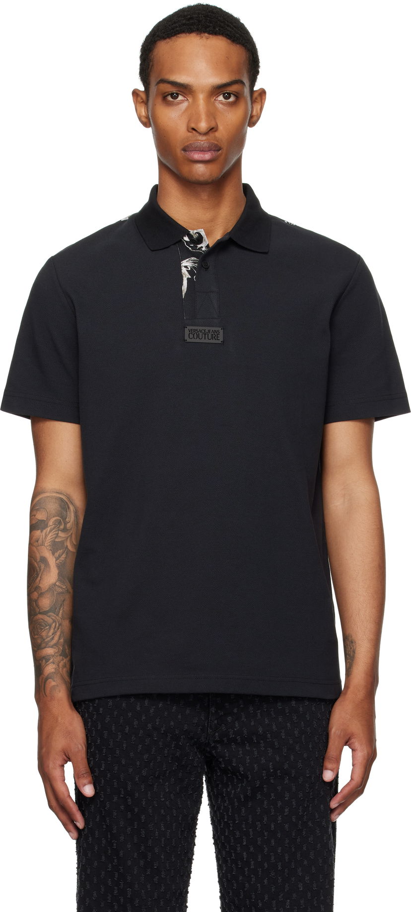 Сорочка поло Versace Versace Jeans Couture Outline Barocco Polo чорний | E78GAG627_EJ0003
