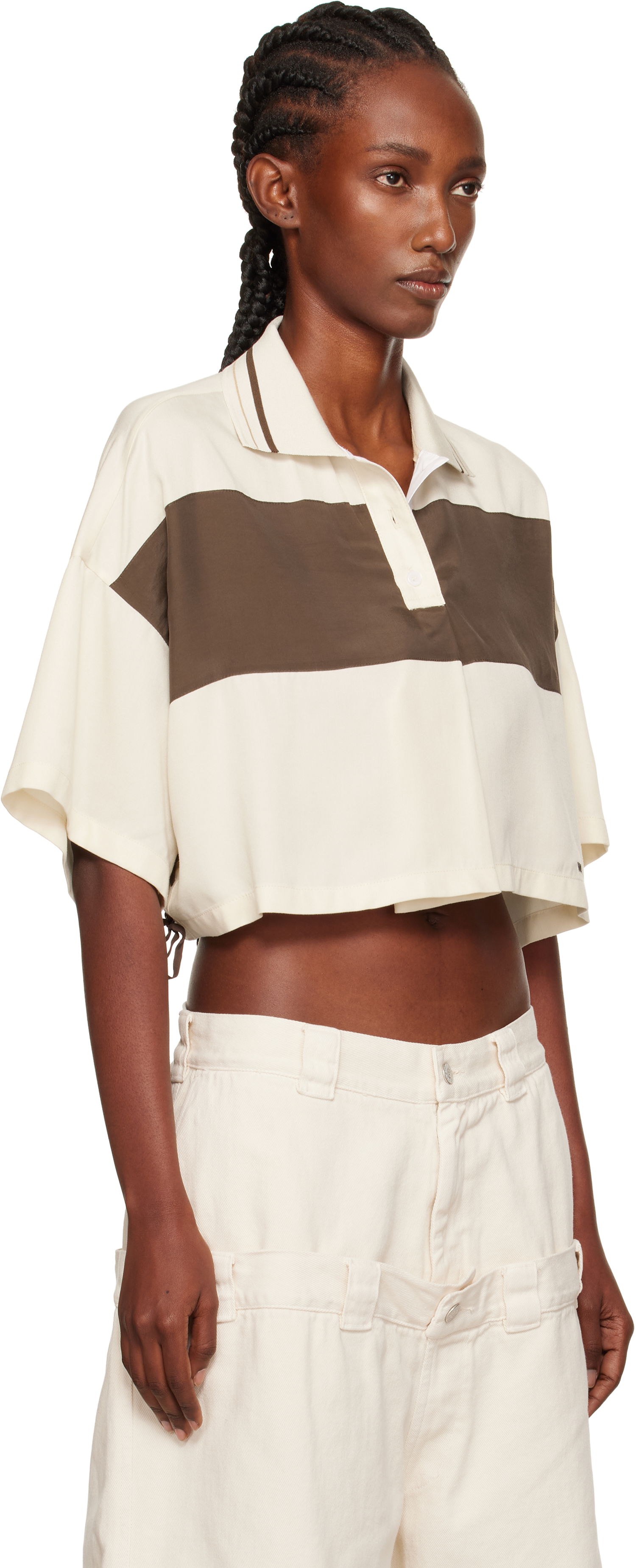 Сорочка поло We11done Cropped Side Ribbon Polo бежевий | WD-BL2-25-101-W-IV, 1