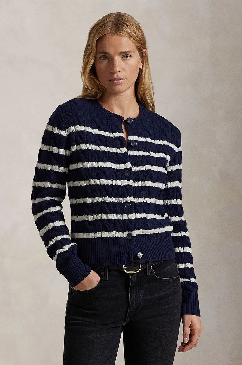Cветр Polo by Ralph Lauren Navy Blue & White Striped Cardigan Синій | 211947909