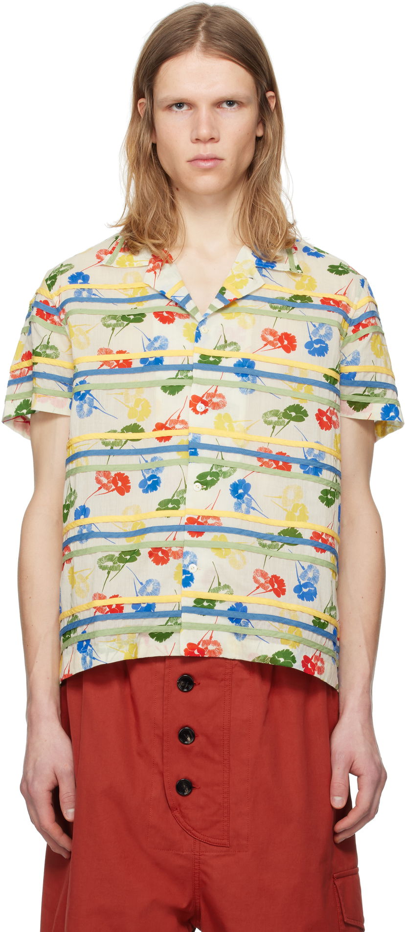 Сорочка Bode Bode Flower Stamp Short Sleeve Shirt бежевий | MRS25SH010