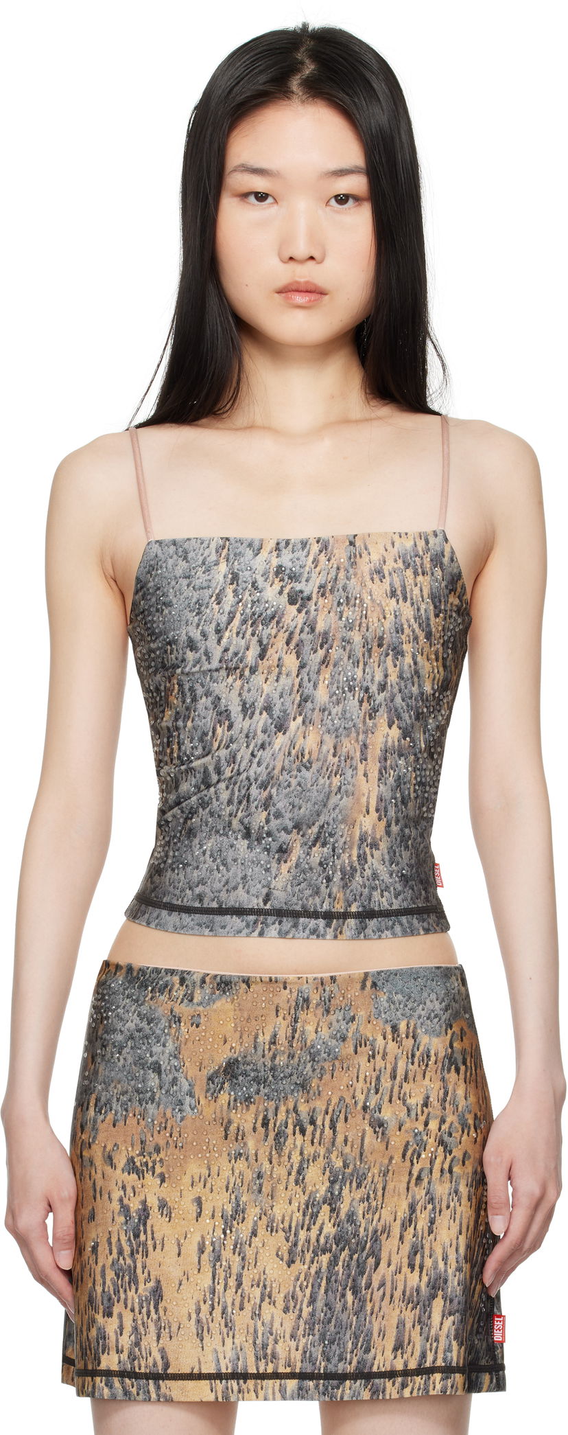 Кроп-топи Diesel Printed Rhinestone Tank Top Коричневий | A14459 0KMAQ