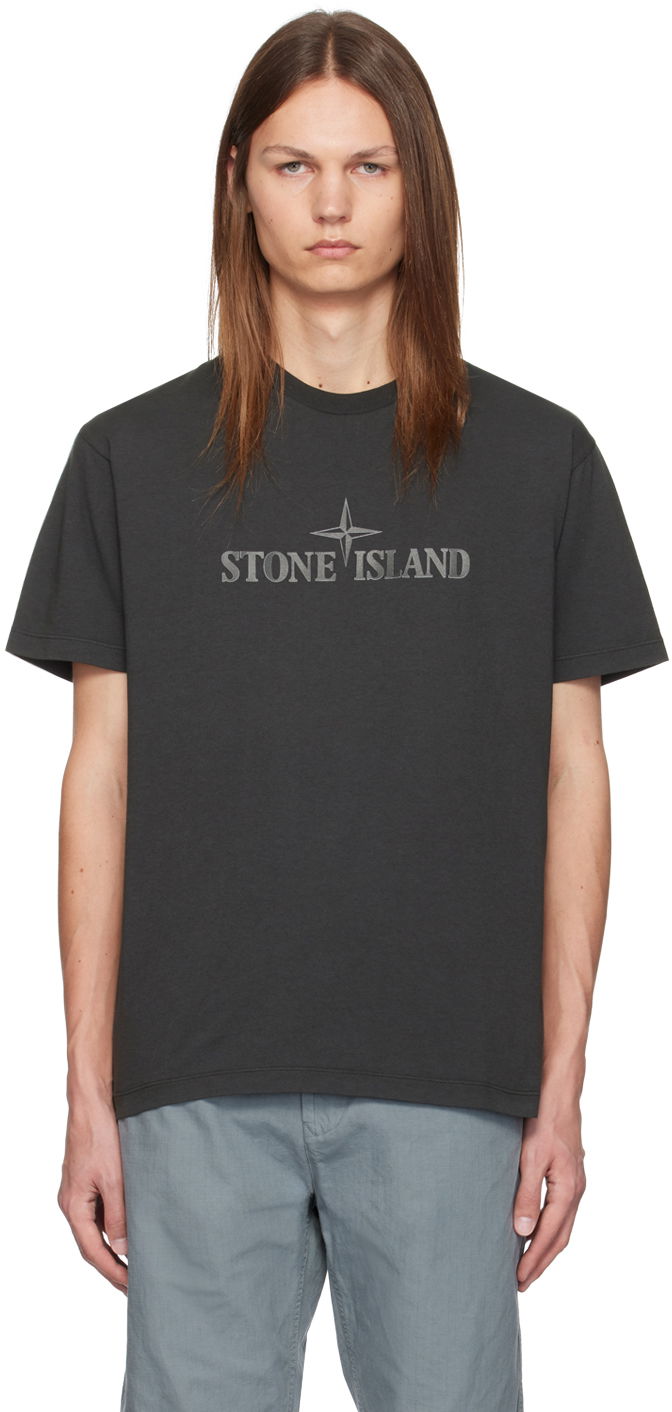 Футболка Stone Island Gray Bonded Logo T-Shirt Сірий | 81152NS80